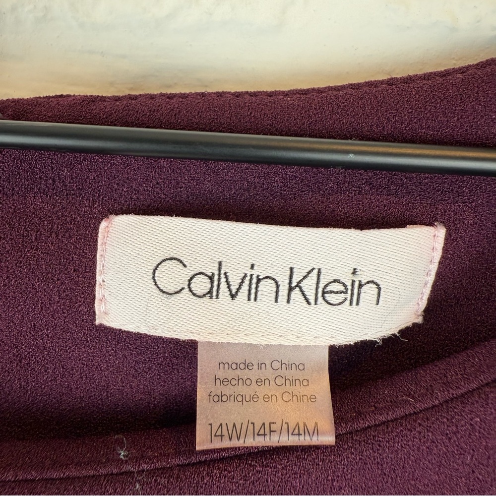 Calvin Klein Dark Purple Geometric Trim Flare Sleeve Sheath Dress 14W - Picture 3 of 7
